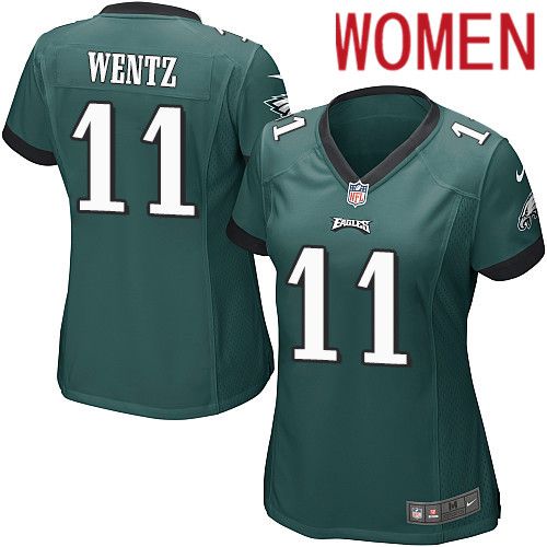 Women Philadelphia Eagles 11 Carson Wentz Nike Midnight Green Game NFL Jersey